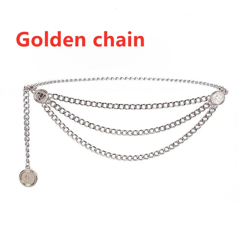 Metal Tassel Chain Waist Belt Retro Pendant Decoration — Gold-Tone | KIMLUD