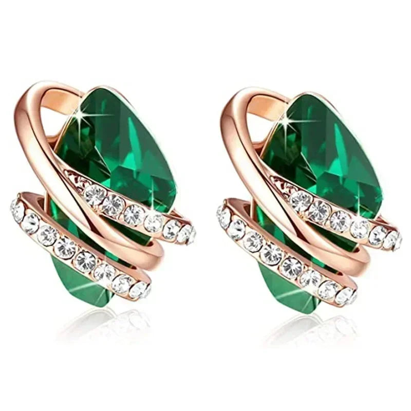 Cubic Zirconia Drop Earrings Water-Drop Inlaid — Emerald | KIMLUD