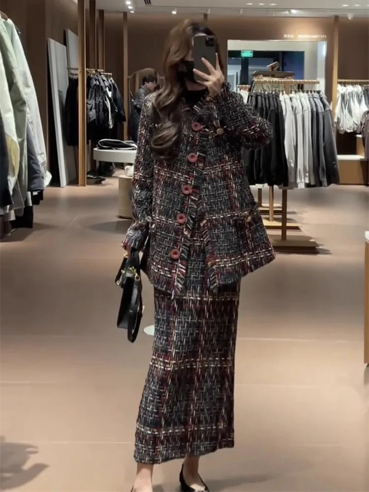 Two Piece Coat And Skirt Set – Winter Polyester – Unknown | KIMLUD