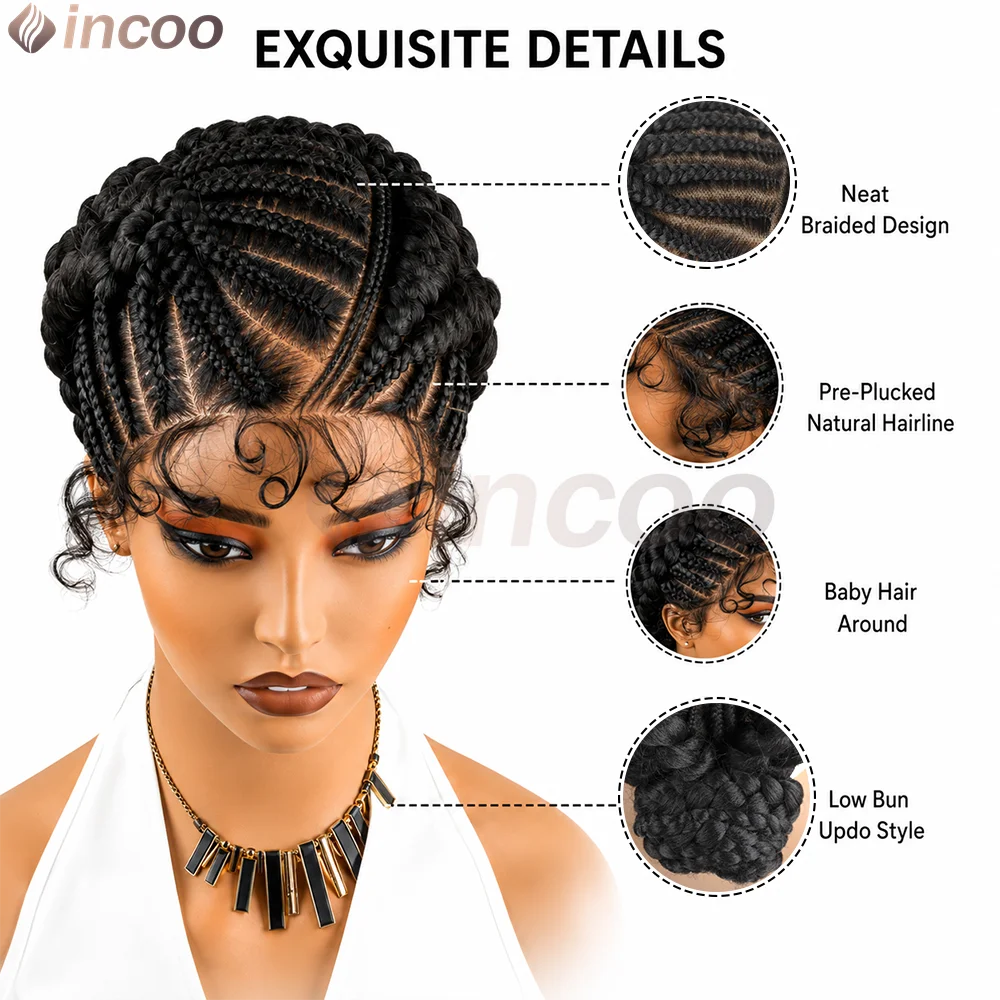 Full Lace Wig – Cornrow Braids – High Temp Fiber – 1B | KIMLUD