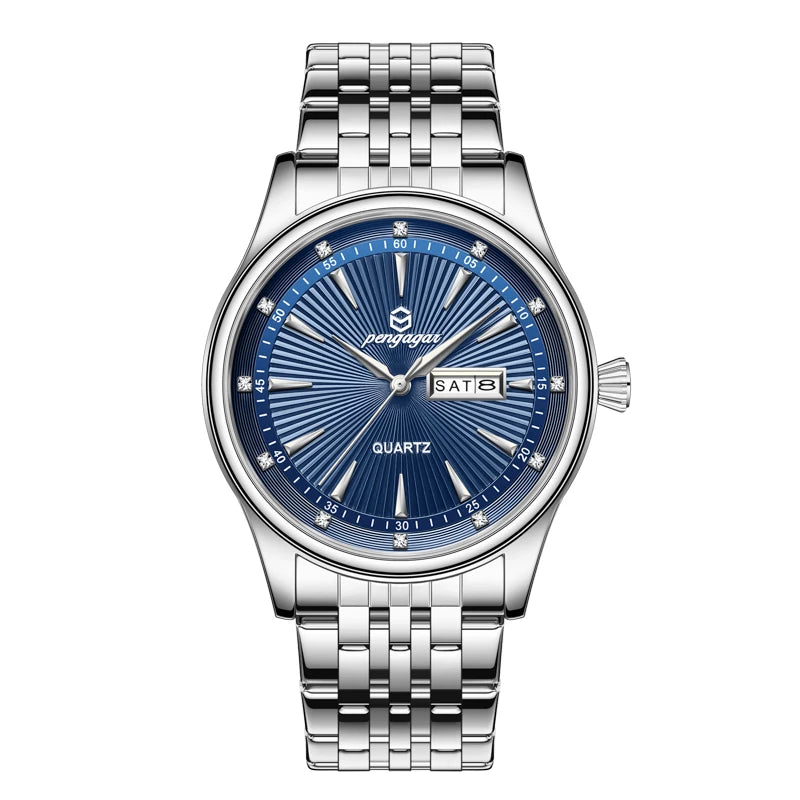 PENGAGAR Luxury Men's Watches Waterproof Stainless Steel Luminous Men Watch Date Chronograph High Quality Quartz Male Wristwatch