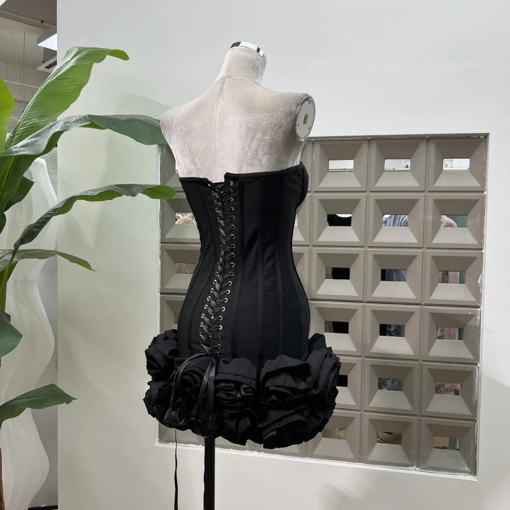 Sexy Strapless Bodycon Dresses for Women 3D Floral Fashion Party Evening Club Bandage Dress Formal Elegant Slim Birthday Gowns