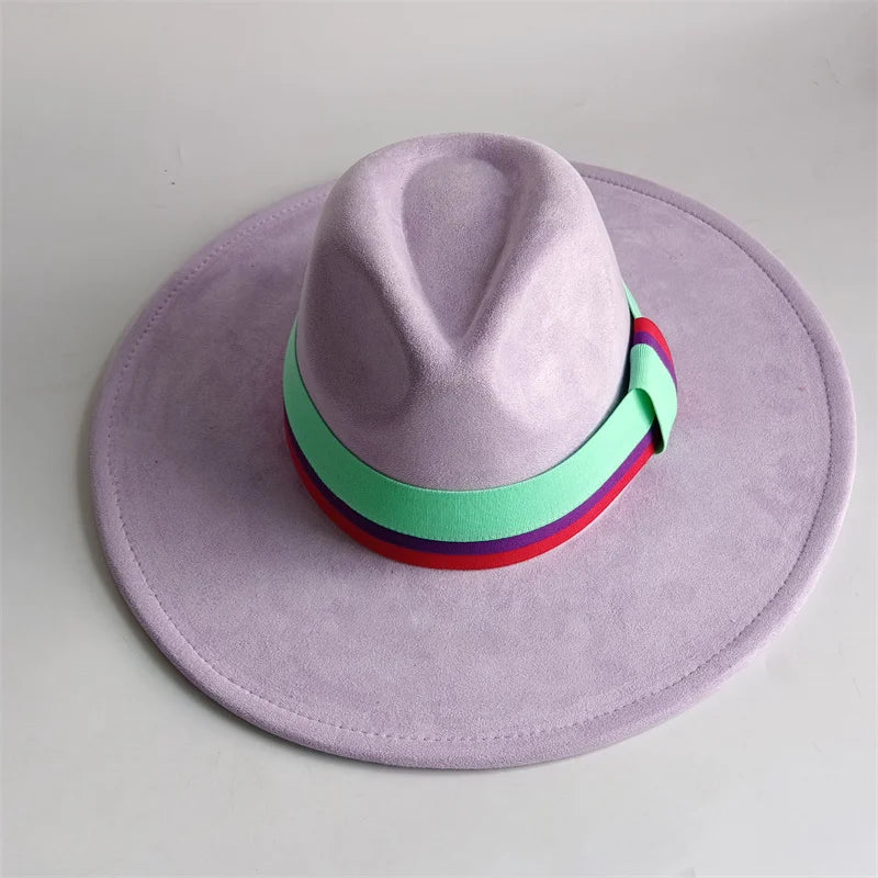 Suede Fedora Hat Wide Brim — Grayish Brown | KIMLUD