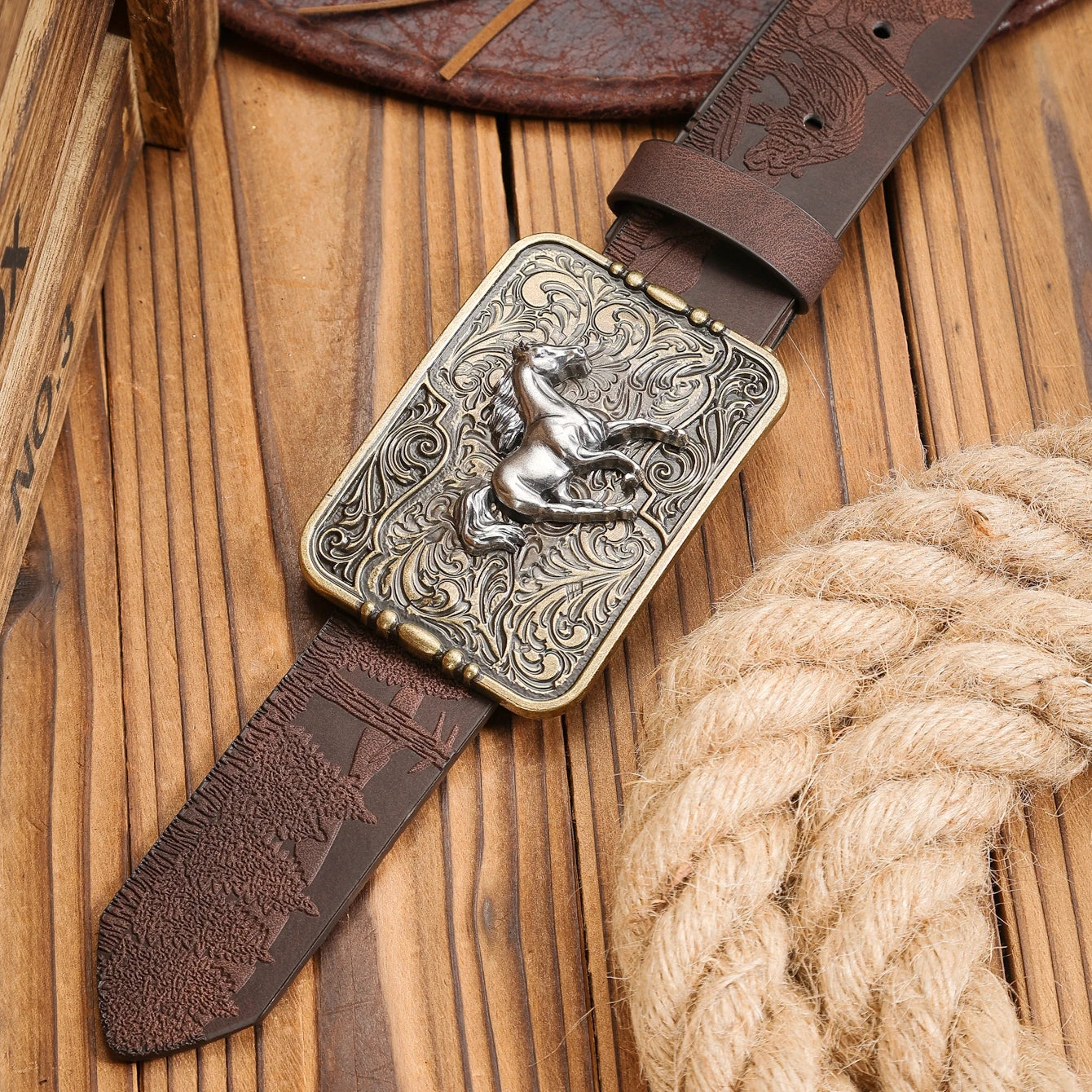 Belt - Western Buckle - PU - Brown | KIMLUD
