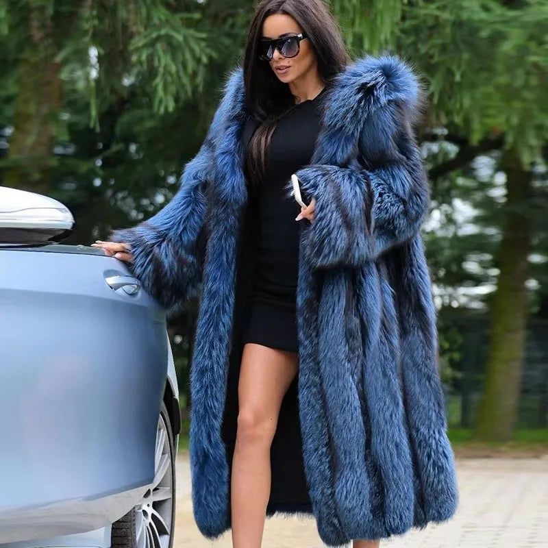 Fox Fur Coat – Hooded Full Pelt – Real Fox Fur X-Long | KIMLUD