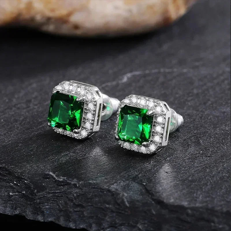 Cubic Zirconia Drop Earrings Water-Drop Inlaid — Emerald | KIMLUD