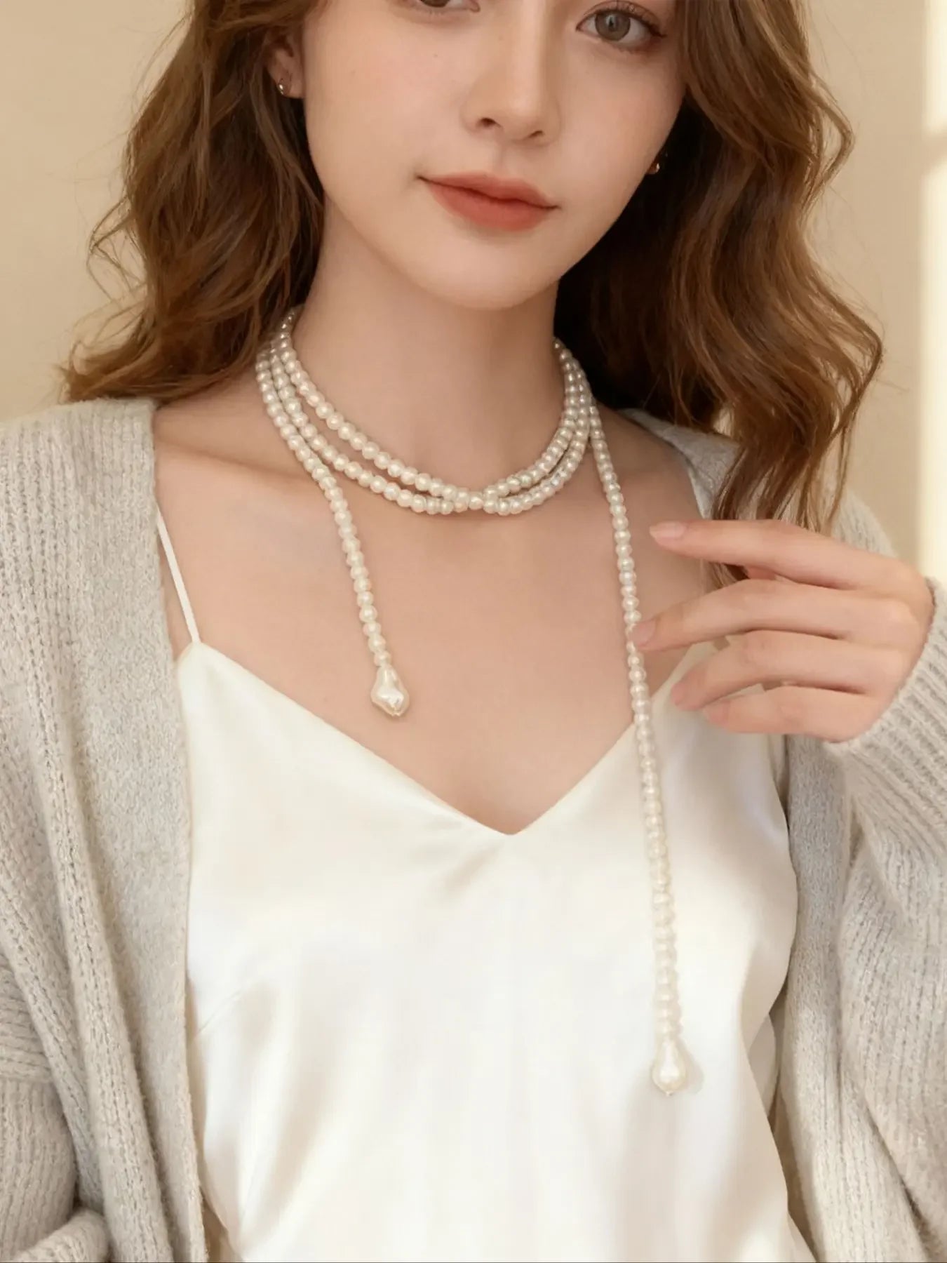 Pearl Necklace – Multilayer Imitation Pearl – Waterdrop Baroque Pendant | KIMLUD