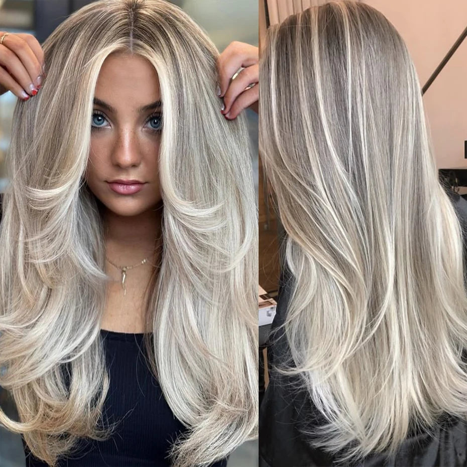Ash Blonde Highlight Lace Frontal Wig Pre Plucked 13x6 Transparent Lace Front Human Hair Wigs For Women Bone Straight Lace Wigs