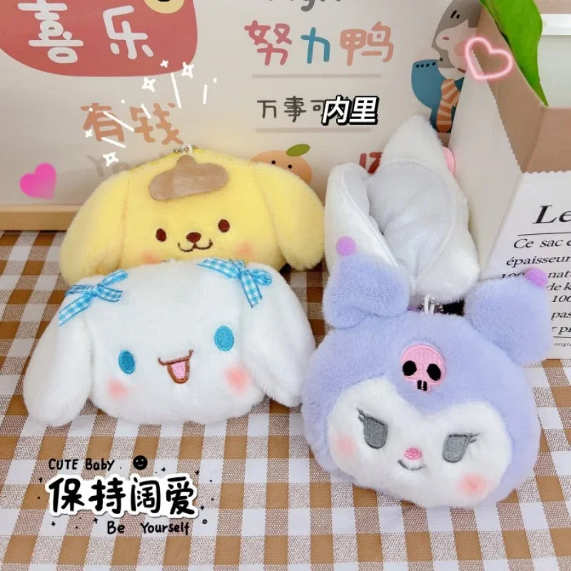 Sanrio Hello Kitty Plush Coin Purse Cartoon Keychain Bag Zipper Coin Wallet Storage Bag Key Earphone Pouch Decorations Girl Gift