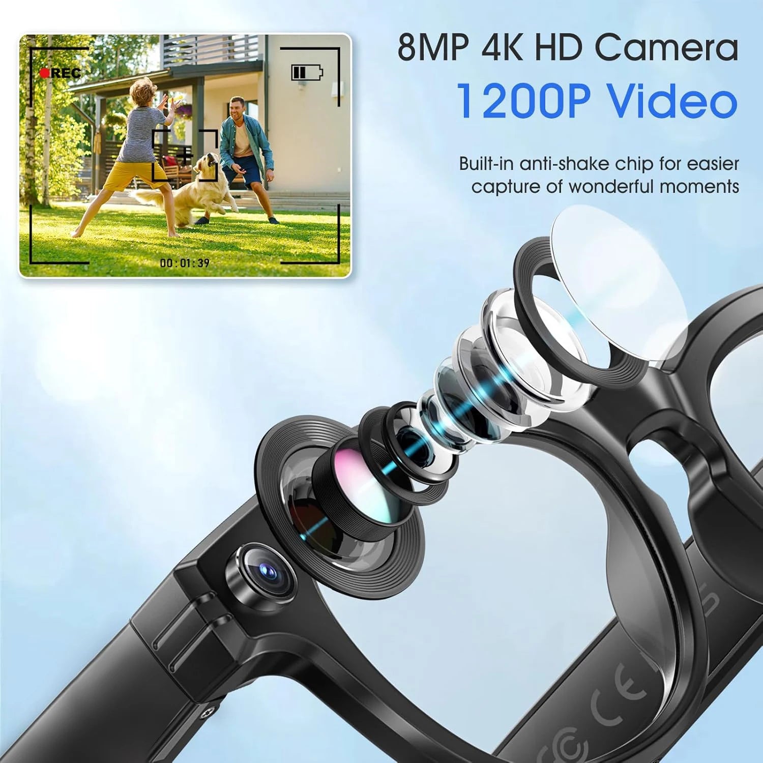 Black-Frame Smart Glasses Color-Changing Lenses AI Translator 720P Video — Black | KIMLUD
