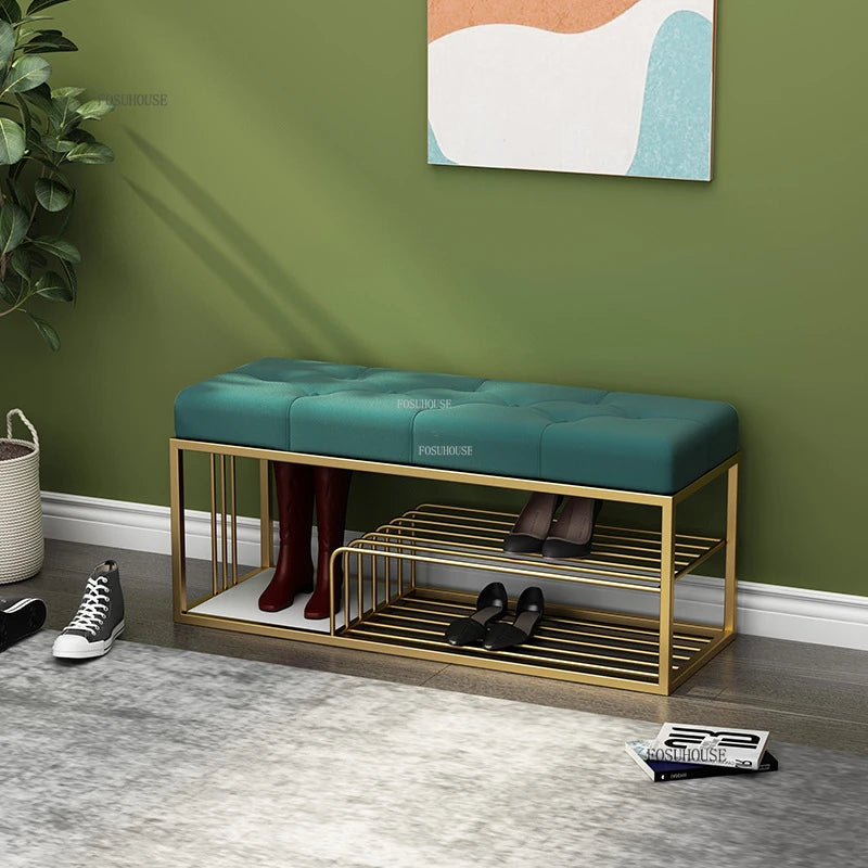 Nordic Iron Shoe Changing Stools Home Living Room Furniture Door Ottomans Light Luxury Cushioned Bench Creative Bed End Stool X