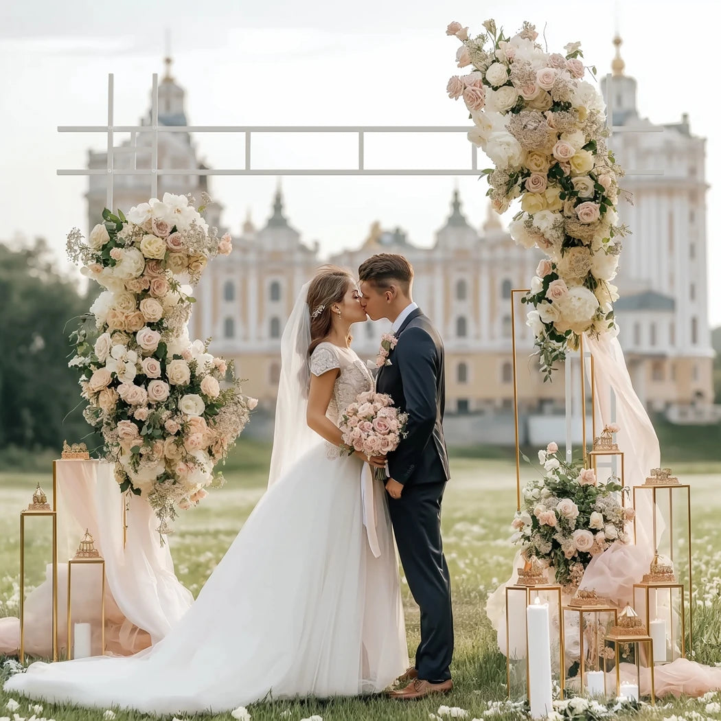 Square White Wedding Arch Metal Ceremony Party Floral Ballon Stand