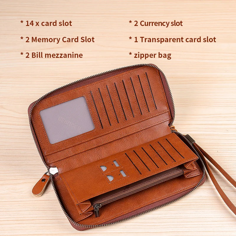 Long Leather Wallet – Anti-Theft – Cow Leather – Gradient Color | KIMLUD