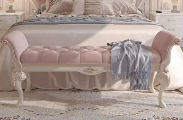 Nordic Beech Wood Bed With Upholstered Headboard — Blush Pink | KIMLUD
