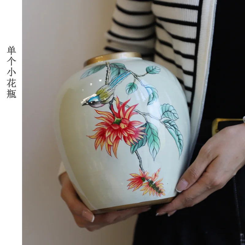 New Chinese-style ceramic vase, high-end painted vase, living room home decoration art piece