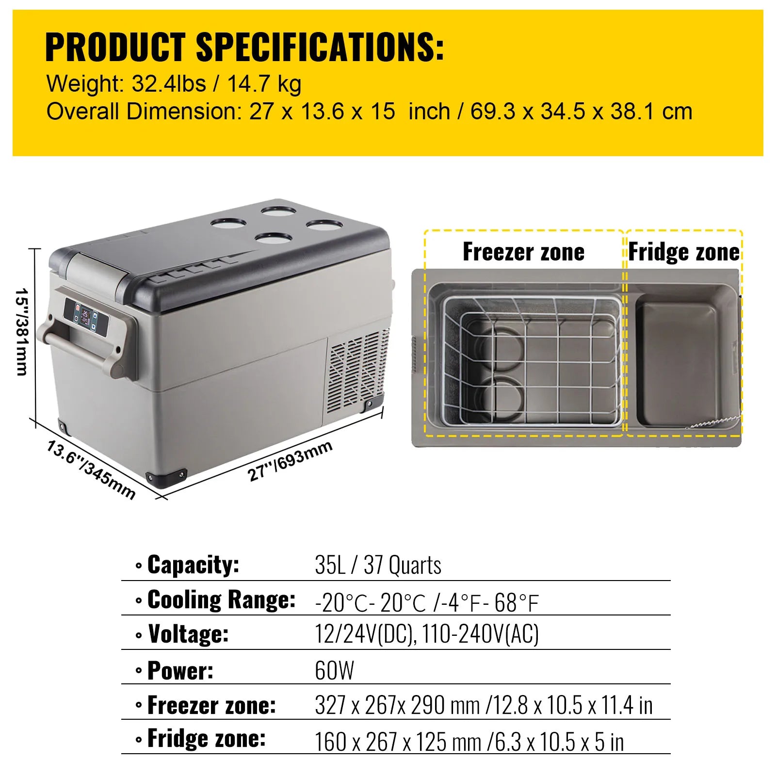 Portable Car Refrigerator 20L Premium — Black | KIMLUD