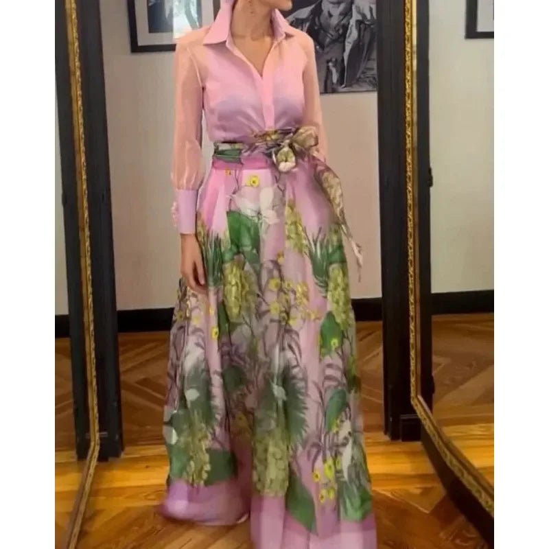 Floral Dress Set – Blouse and Dress – Polyester Cotton | KIMLUD