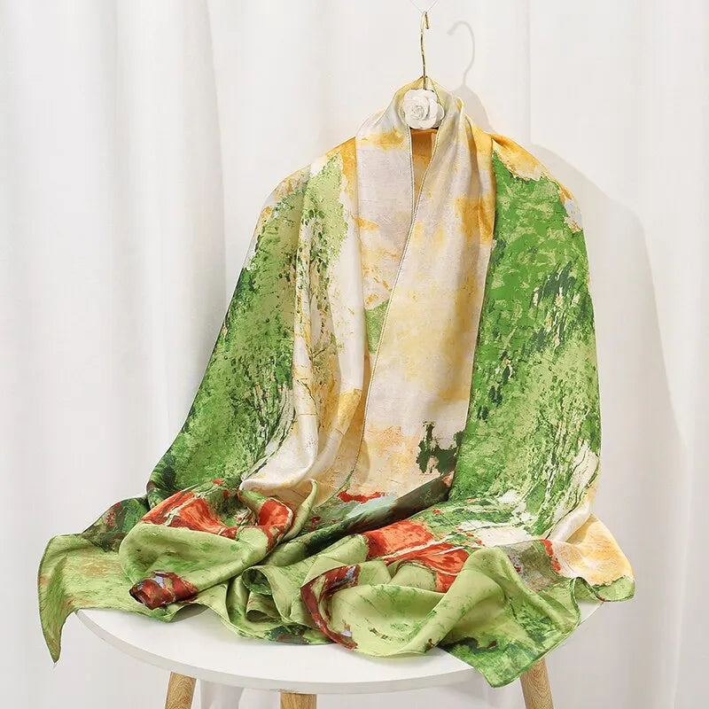 Brocade Satin Printed Shawl Cape With Couture Draping And Sun Protection — Multicolor | KIMLUD