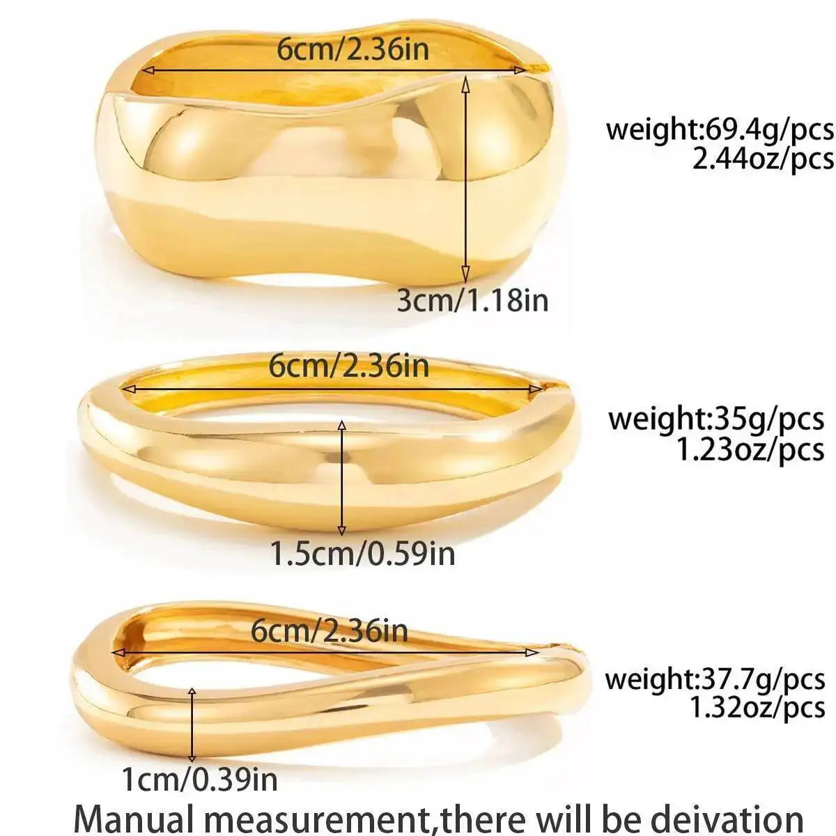 Punk Metal Spring Wide Bangles Geometric Interlocking Articulation — Gold | KIMLUD