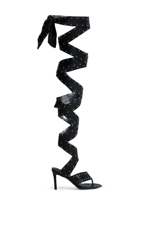 Genuine Cow Leather Buckle Strap Peep Toe Stiletto Sandals — Black | KIMLUD