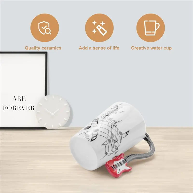 Ceramic Mug With Guitar-Shaped Handle — White | KIMLUD