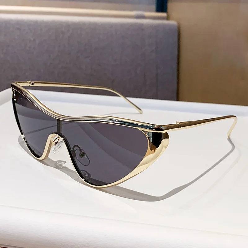 Metal Cat Eye Sunglasses Large Frame — Gold | KIMLUD