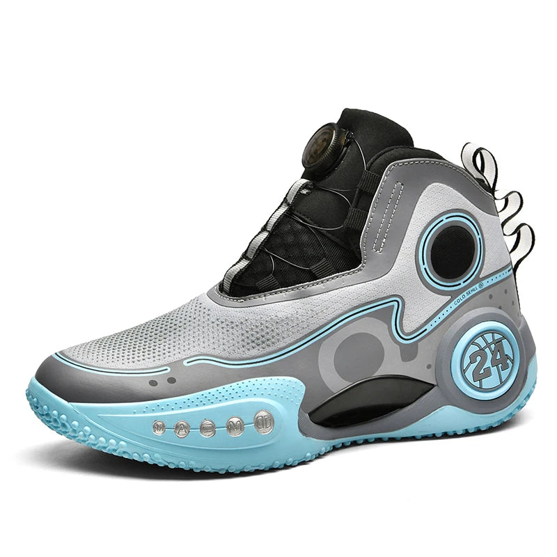 Rotary button shock-absorbing anti-slip wear-resistant sports shoes youth sports students high top basketball shoes male