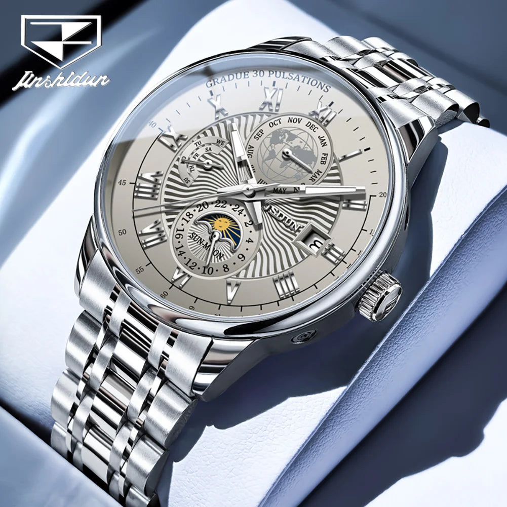 JSDUN Best Selling Fashion Trend Multifunction Watches for Men Stainless Steel Waterproof Luxury Automatic Mechanical Man Watch