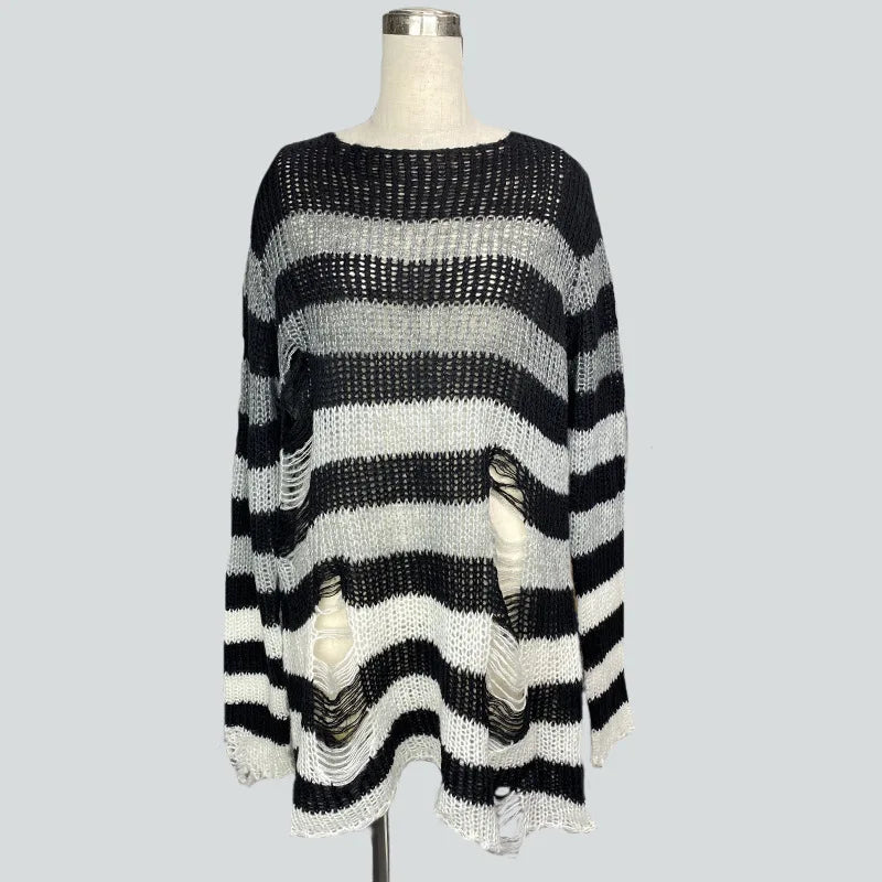Sweater – Rainbow Gradient Stripes – Knit – Loose | KIMLUD