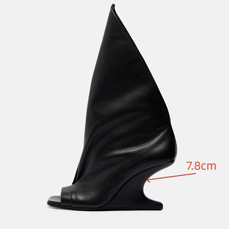 2026 European and American Women's Trendy, Niche, Personalized, Unique, Sloping, Sexy, Open Toed, Fishmouth, Sleeve Short Boots