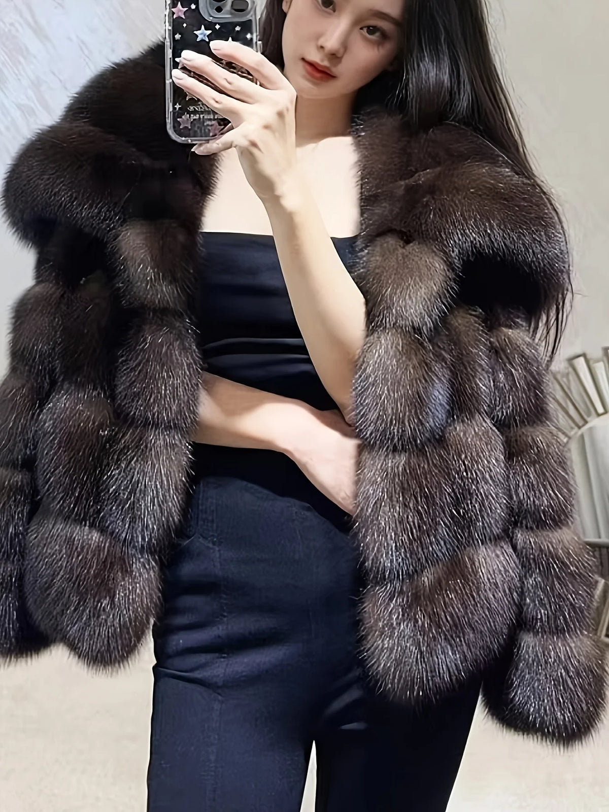 Coat – Cropped Silhouette – Imitation Fur – Large Lapel | KIMLUD