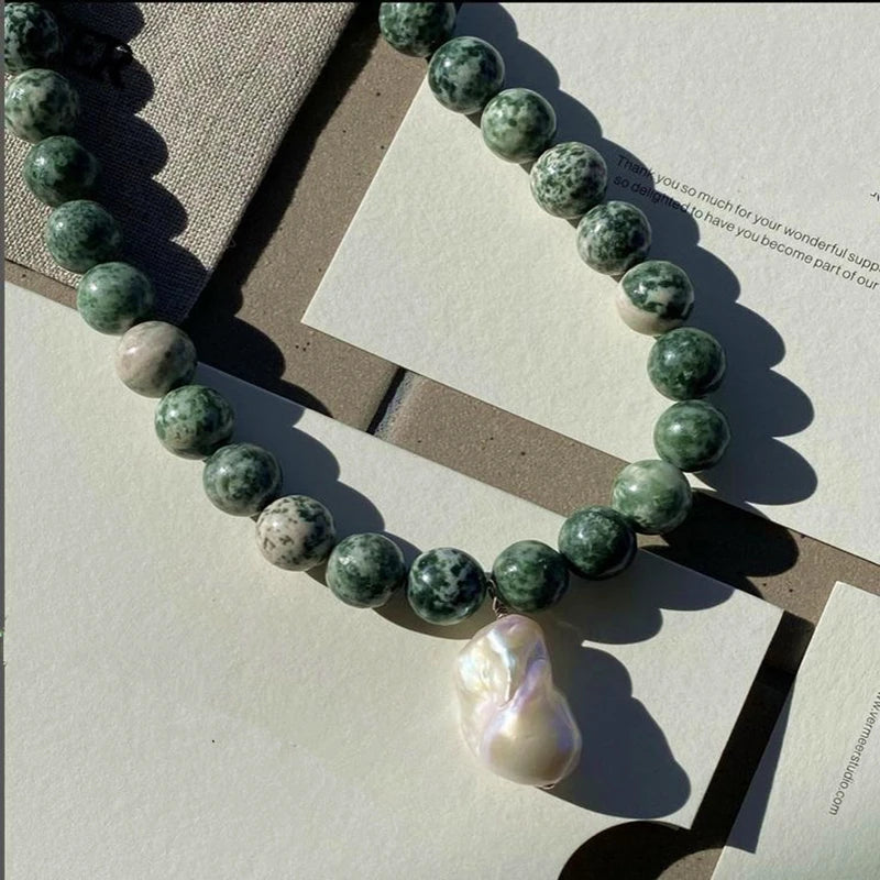 Malachite Coin Pendant Necklace Rope Knot — Green | KIMLUD