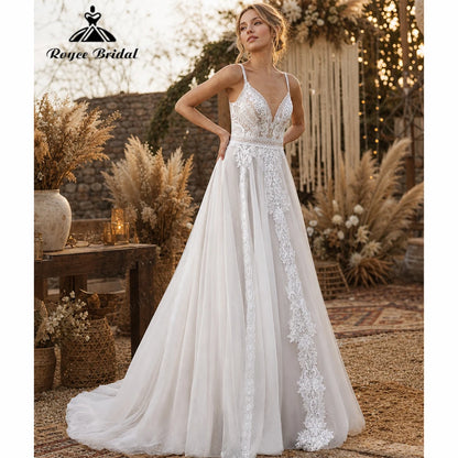A-Line Wedding Dress – Backless – Tulle Lace Appliques | KIMLUD