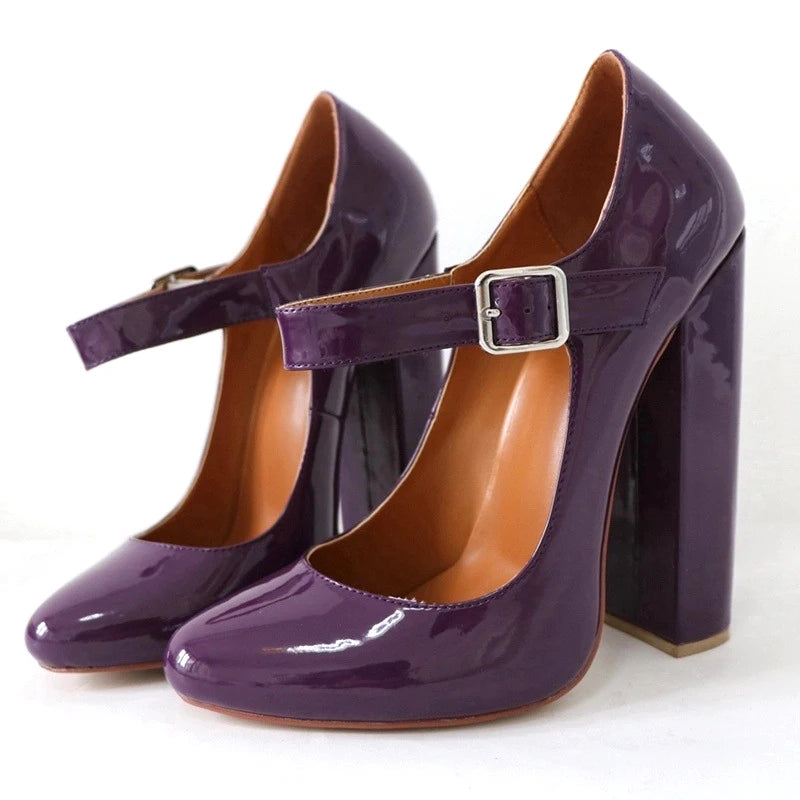 Mary Jane Pumps – Buckle Strap – Round Toe – Black | KIMLUD
