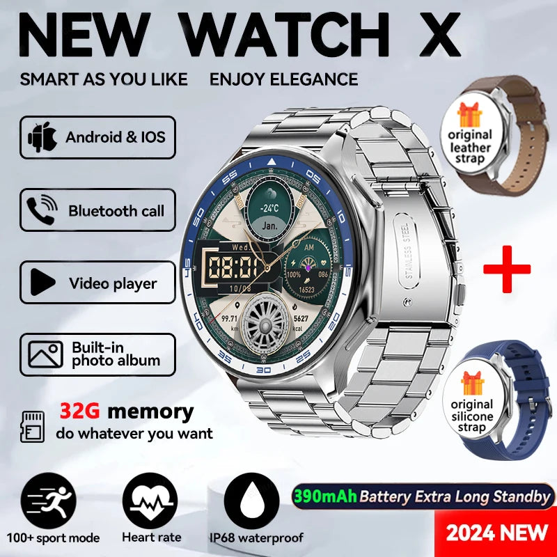 KIMLUD, 2025 New For Man DT Watch X Smart Watch Men 32GB Memory AMOLED HD Screen Bluetooth Call NFC Heart rate waterproof SmartWatch, Silver steel / OPPO WATCH X, KIMLUD APPAREL - Womens Clothes