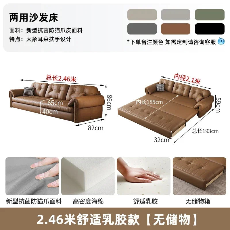 Faux Leather Sofa Bed Italian Modern Silhouette With Convertible Chaise Lounge — Brown | KIMLUD