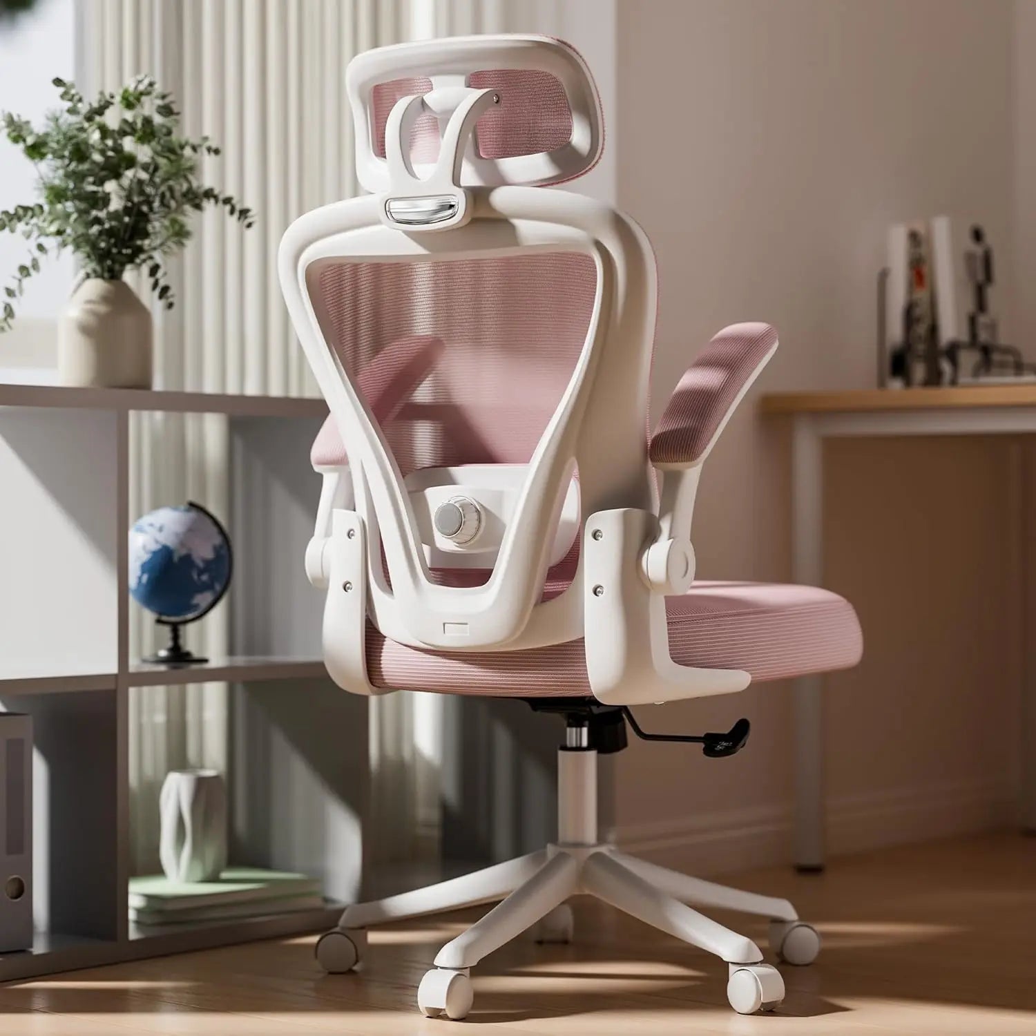 Mesh High Back Ergonomic Office Chair M903 With Wheels, Adjustable Lumbar Support — Ivory | KIMLUD