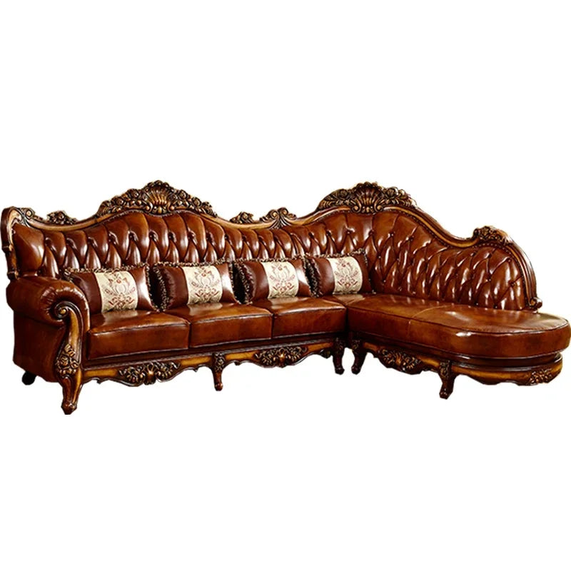 Wood Brown European Sofas Waterproof Armrest Luxury Floor Lounges Couch Puffs Nordic Designer Canape Salon Furniture Home