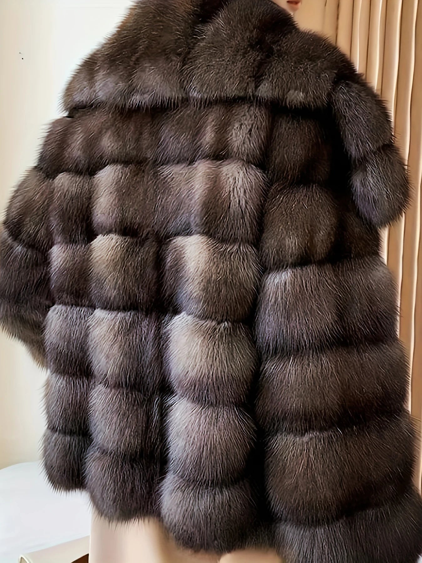 Coat – Imitation Fur Cropped Silhouette – Man-Made Fiber | KIMLUD