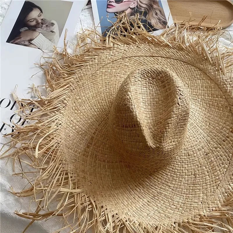 Ribbon Boater Straw Hat Sun Protection — Natural | KIMLUD