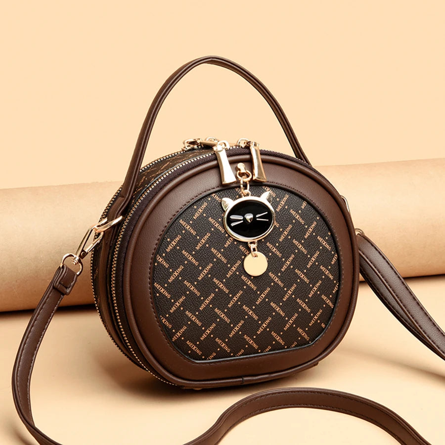PU Leather Circular Crossbody Bag Sequined Letter — Off-White | KIMLUD