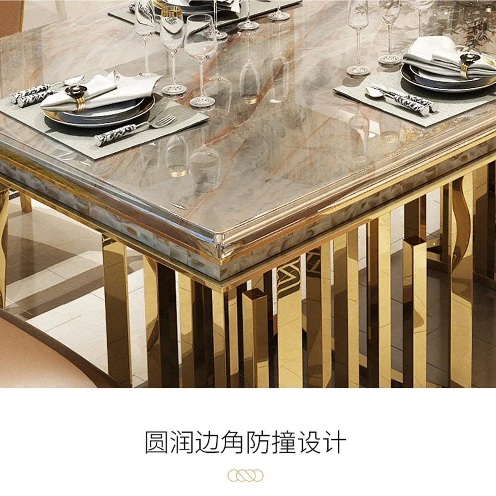 Marble Dining Table Set With Gold Frame — Black | KIMLUD
