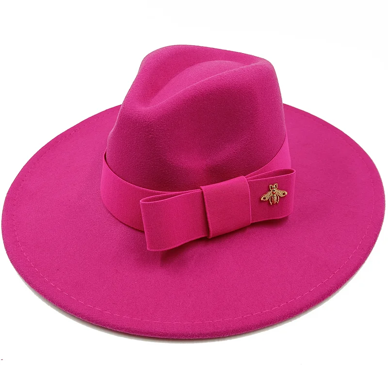 Low price wholesale Fedora hats Winter jazz monochrome bow elastic band men and women red jazz hats Fedora hats sombrero hombre - KIMLUD
