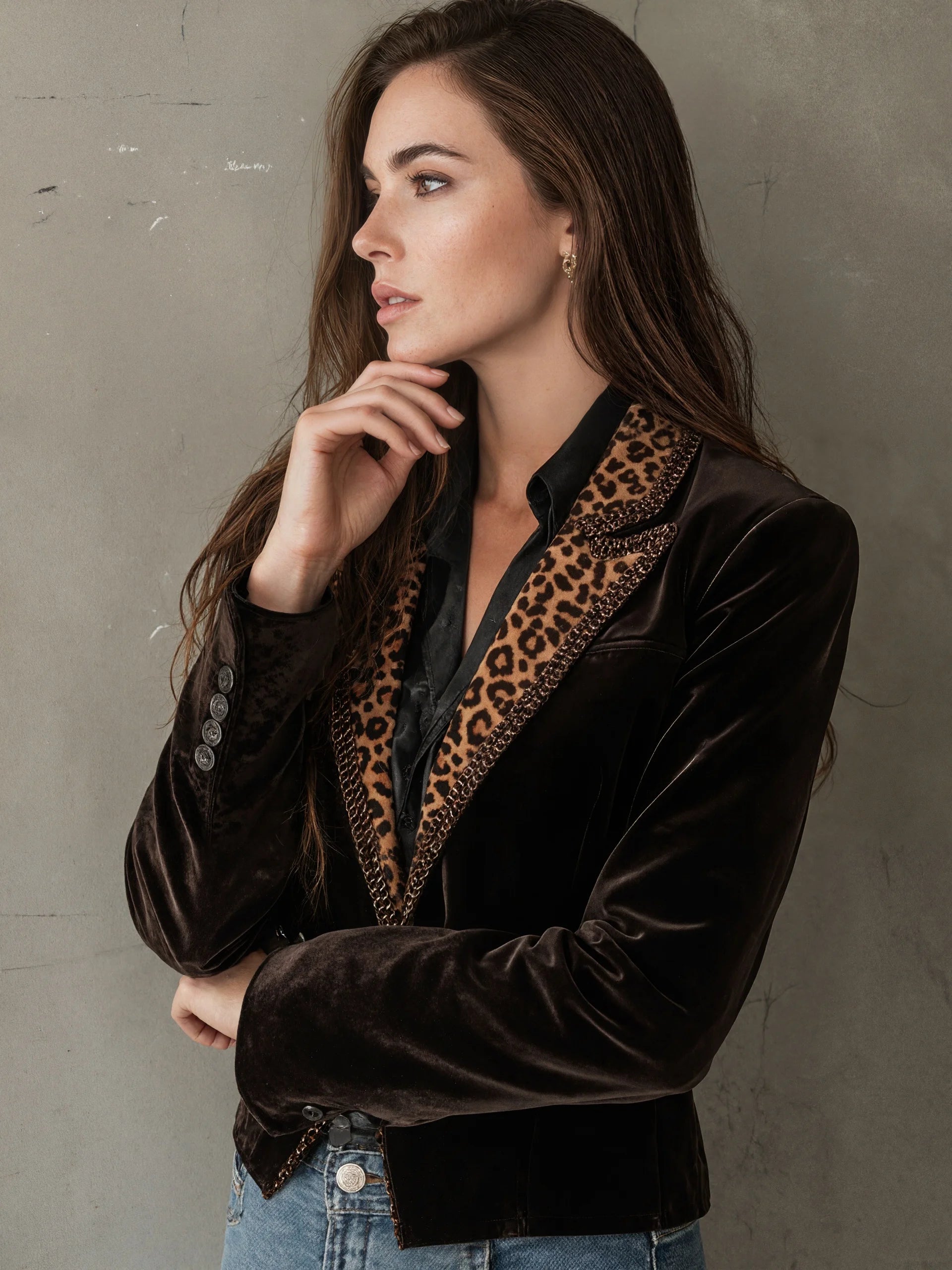 Leopard Jacket for Women Short Coat Notched Collar Velvet Slim Single Button Vintage Elegant Office Lady Autumn Fashion 2025