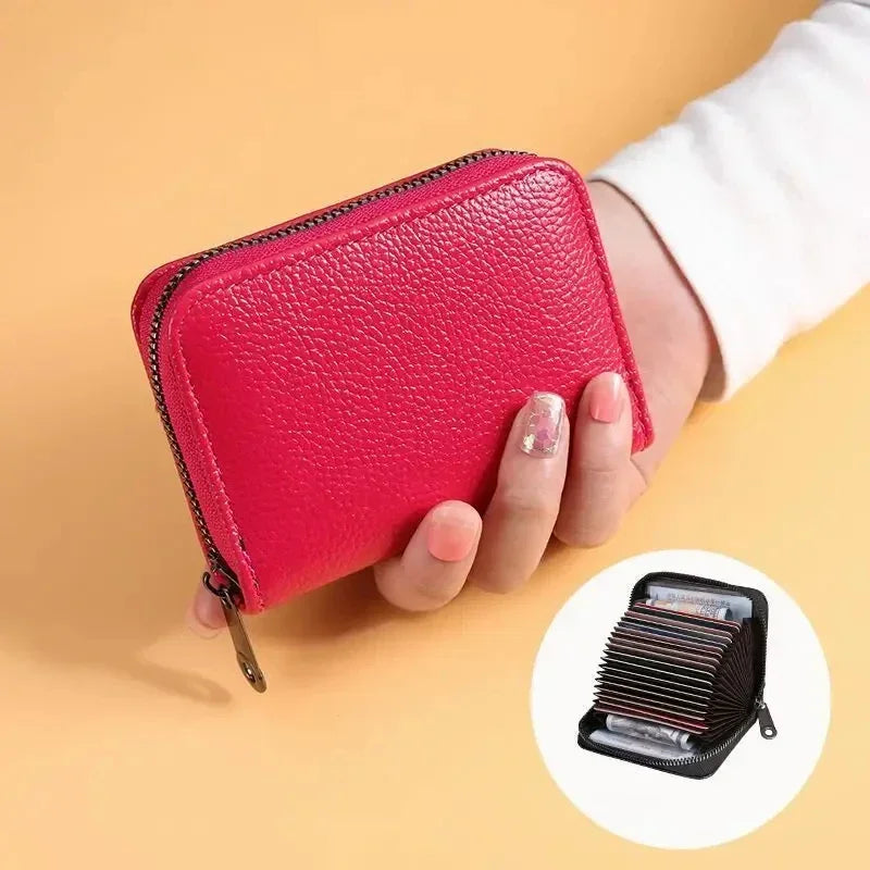 PU Leather Card Holder Wallet Multi-Slot — Black | KIMLUD