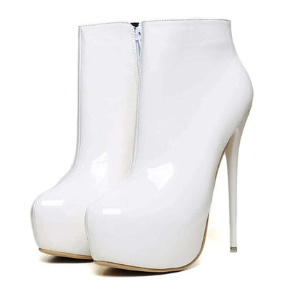 KIMLUD, Big Size 35-47 Patent Leather Women Boots Round Toe Side Zipper Super High Heels 16CM Pumps 2025 Sexy Platform Party Shoes Woman, KIMLUD Womens Clothes