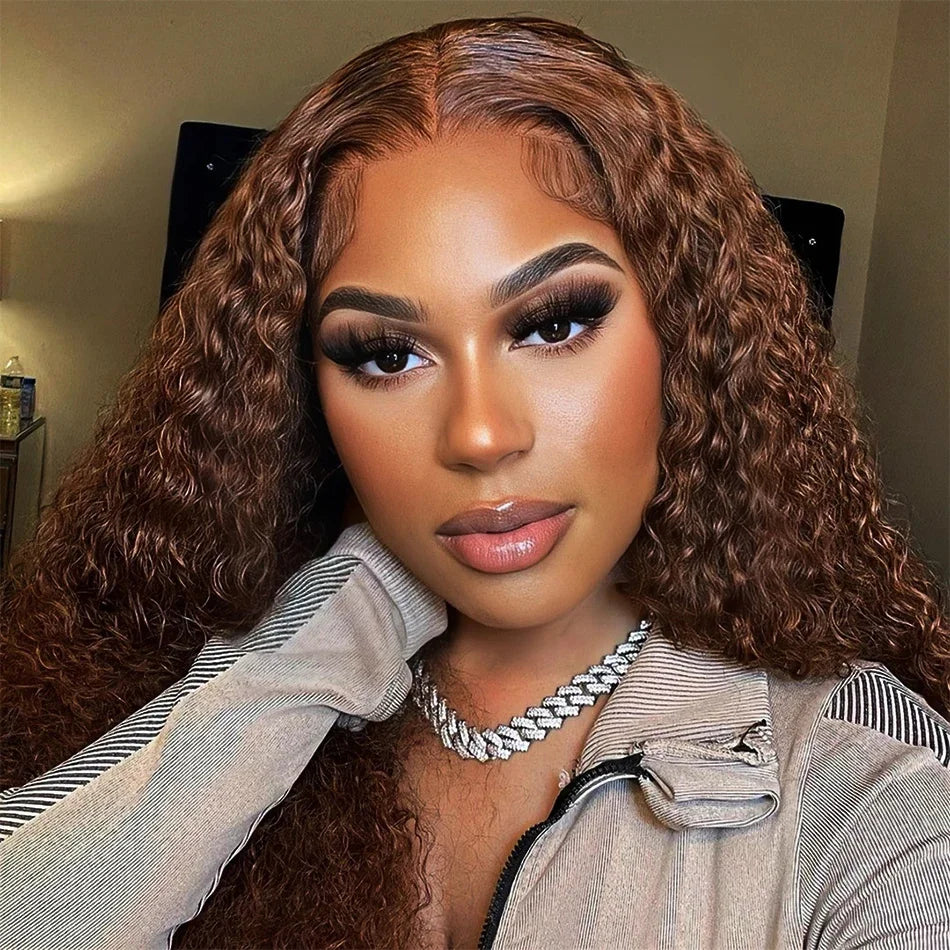Lace Front Wig – Deep Wave – Human Hair – Chocolate Brown | KIMLUD