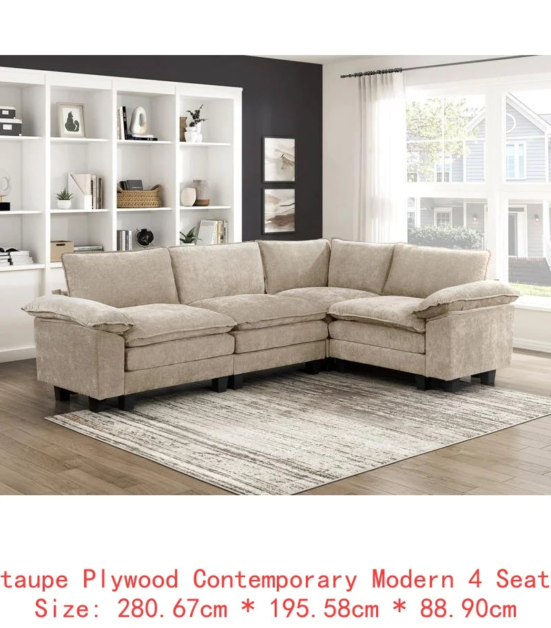 Chenille Sectional Sofa Set 6-Piece Modular Luxe Soft — Light Dove-Gray | KIMLUD
