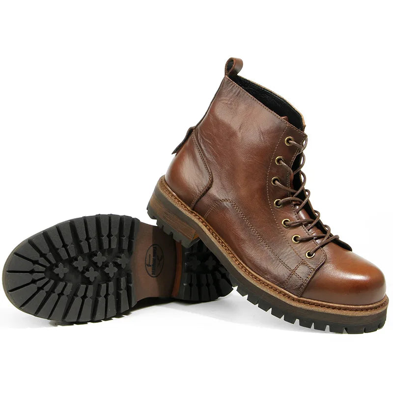 Goodyear-Welted Motorcycle Boots Rugged Heritage — Vintage Oil | KIMLUD