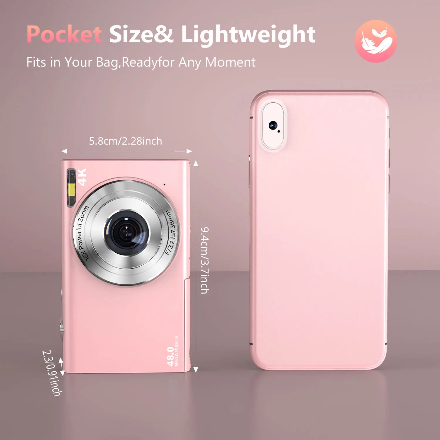 Plastic Vlogging Camera 4K Autofocus — Pink | KIMLUD